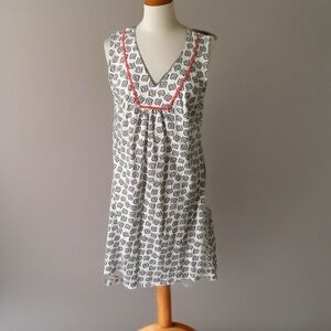Boden Tarifa all cotton shift. Navy on white - red pom-pom detail - sz 10